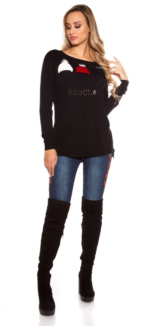 Trendy sweater with glitter rivets Black